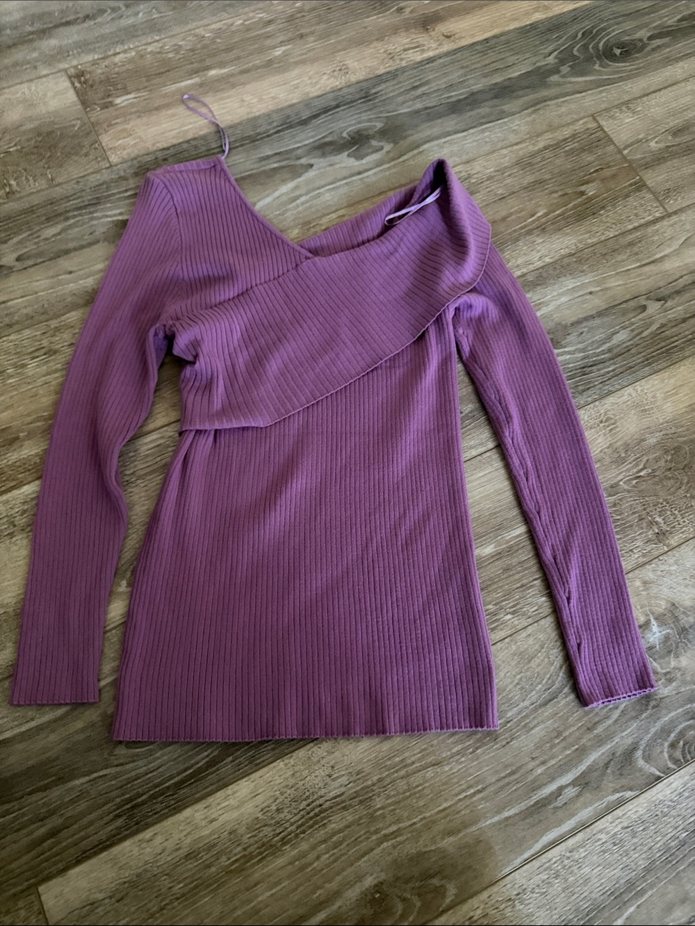 Cato Ribbed One-Shoulder Off-the-Shoulder Sweater - Purple